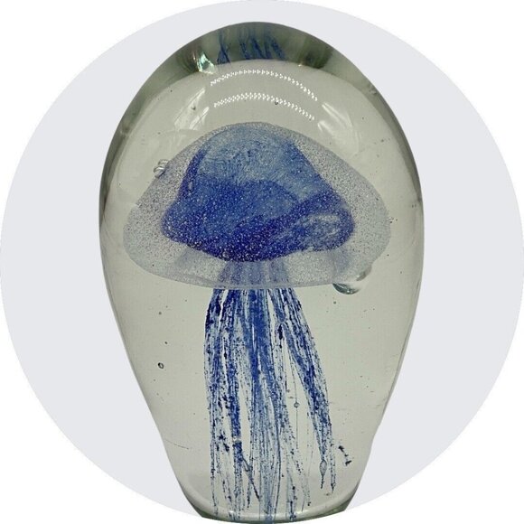 Art Glass Mouth Blown Sapphire Jellyfish Handmade 6"High Paperweight Collectible - Picture 7 of 16